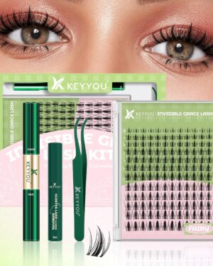 KEYYOU Fairy Lash Clusters Kit, Manga Eyelash Extension Kit at Home, 144pcs D Curl Wispy Natural Invisible Band Lash with Waterproof Lash Extensions Kit (Fairy-D-8-18MIX)