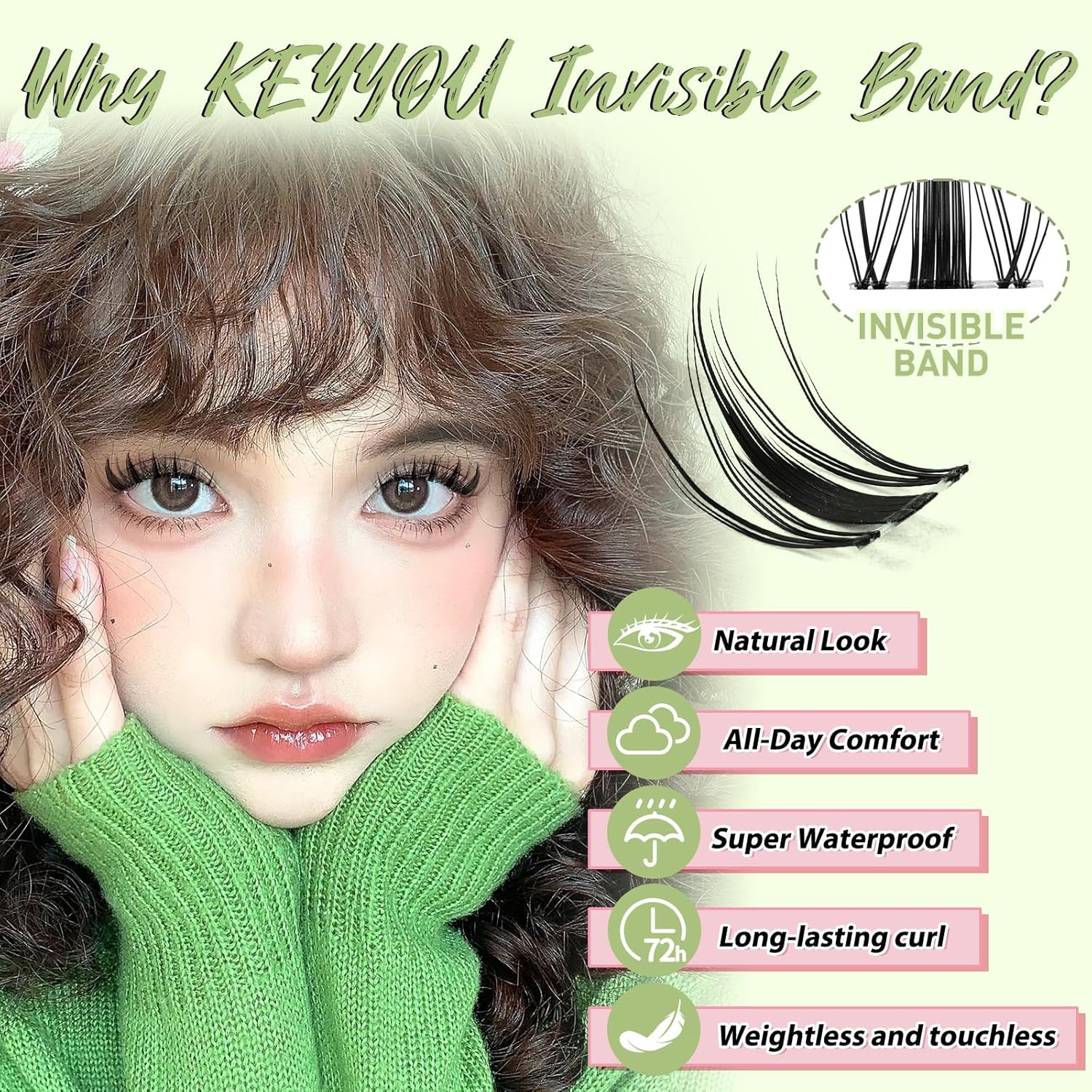 KEYYOU Fairy Lash Clusters Kit, Manga Eyelash Extension Kit at Home, 144pcs D Curl Wispy Natural Invisible Band Lash with Waterproof Lash Extensions Kit (Fairy-D-8-18MIX) - Image 4