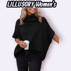 LILLUSORY women’s mock turtleneck oversized sweater with batwing sleeves, cozy chunky knit fall winter top