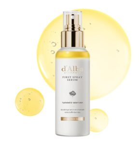d’Alba Piedmont Italian White Truffle First Spray Serum misting onto glowing skin for lightweight hydration and radiant finish