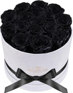 Prifroti 17 preserved roses arranged in a luxury black suede gift box for women