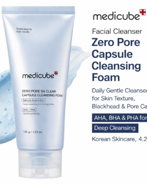 Medicube Zero Pore Capsule Cleansing Foam with AHA, BHA, and PHA for deep pore cleansing and gentle daily exfoliation