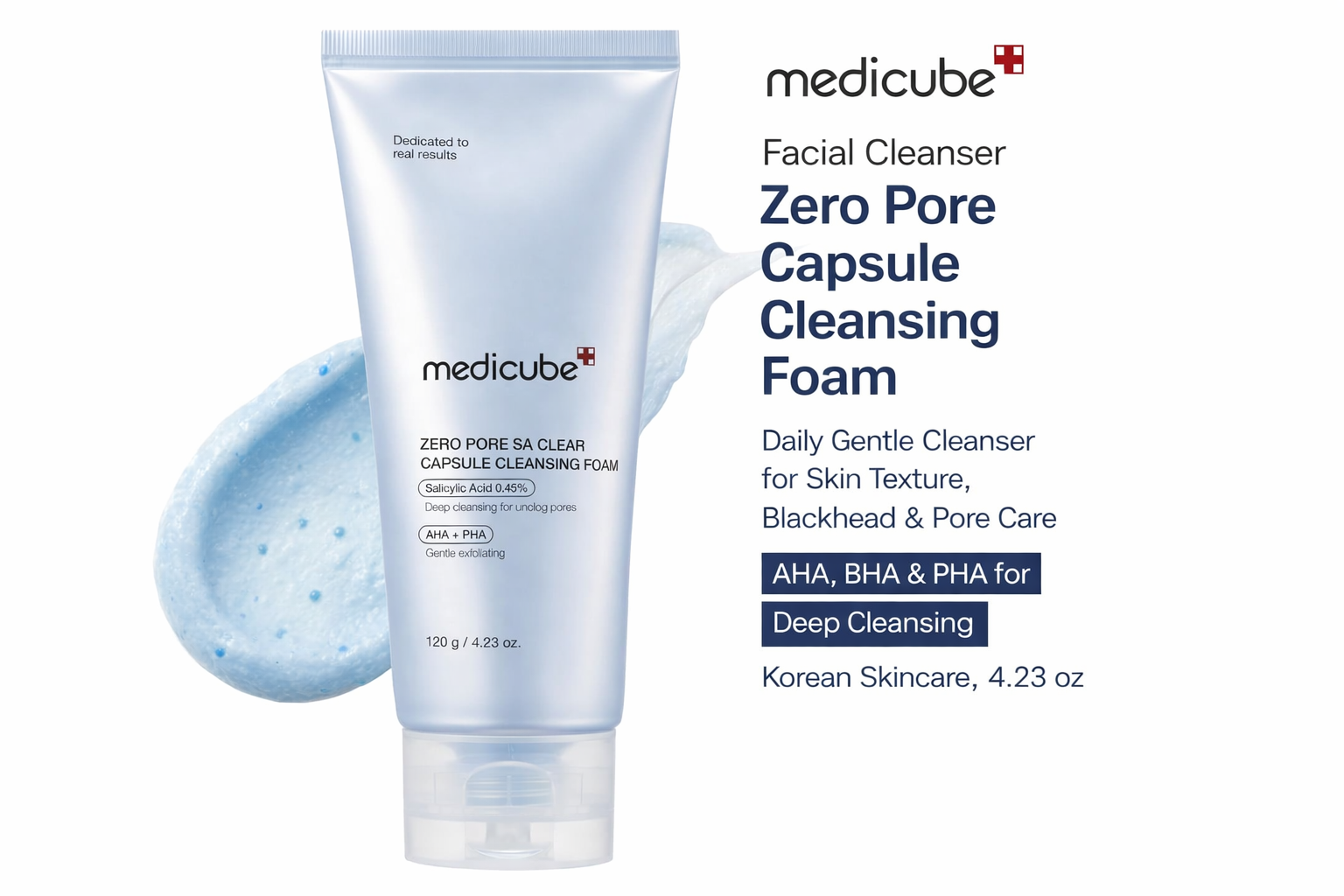 Medicube Zero Pore Capsule Cleansing Foam with AHA, BHA, and PHA for deep pore cleansing and gentle daily exfoliation