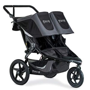 BOB Gear Revolution Flex 3.0 Duallie double jogging stroller in Graphite Black with adjustable handlebar and swivel front wheel