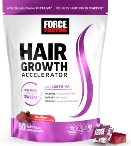 Force Factor Hair Growth Accelerator Soft Chews with Lustriva and Biotin for thicker and healthier hair