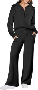 ANRABESS Women 2 Piece Fall 2025 Wide Leg Pants Lounge Set styled for airport travel and casual vacation wear