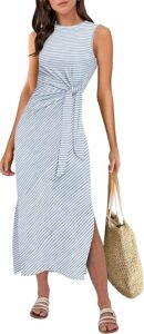 ANRABESS women’s summer sleeveless midi dress slim fit tie waist side split casual vacation sundress 2026 by Kiran Shahneel