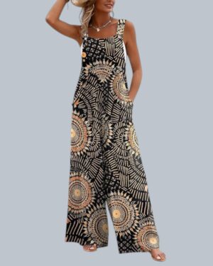 Kiran Shahneel wearing a Ekouaer women's casual loose floral printed wide leg jumpsuit with pockets, posing in a sunny garden.