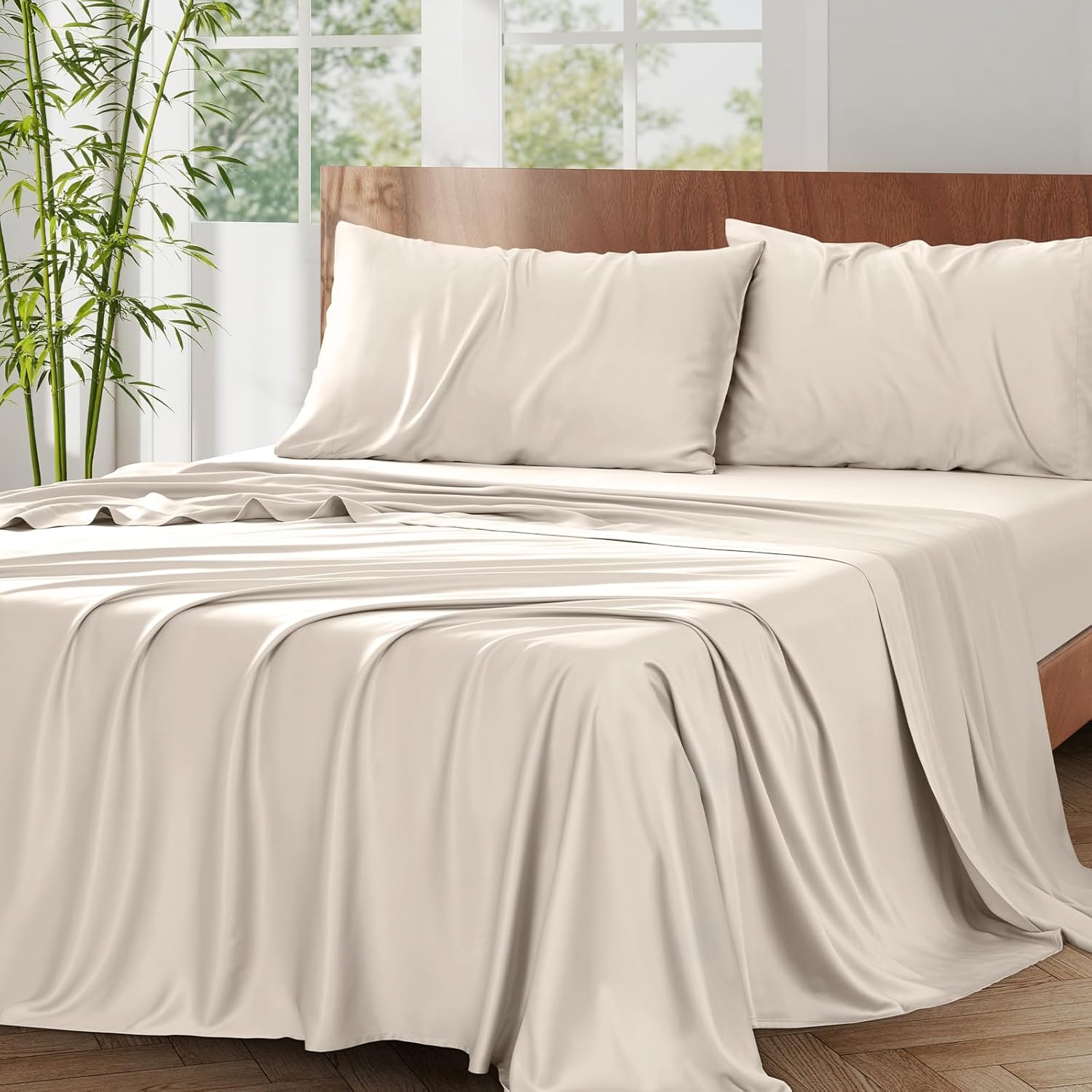 Vipfree queen size cooling sheet set made from bamboo rayon with fitted sheet and pillowcases